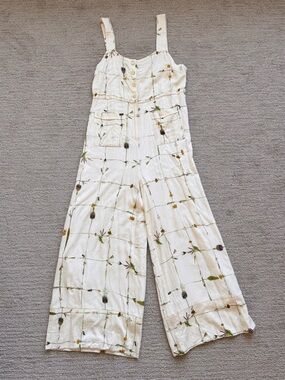 Anthropologie Sancia Cream Floral Wide-Leg Jumpsuit LARGE